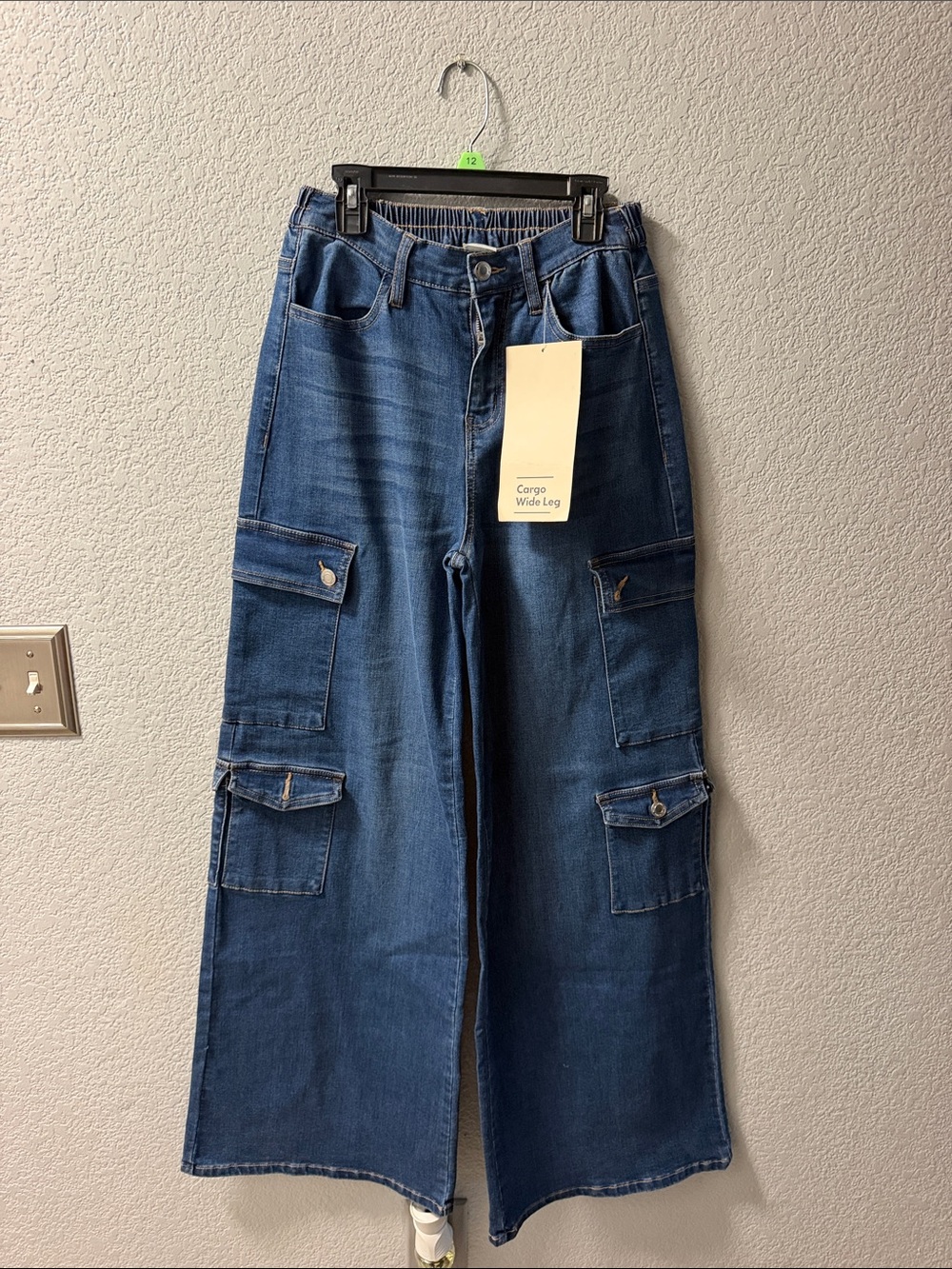 Wide Leg Cargo Jeans for Women - Dark Blue